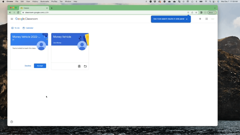 Google Classroom_ Student2 click into class Google Classroom_ Student2 click into class